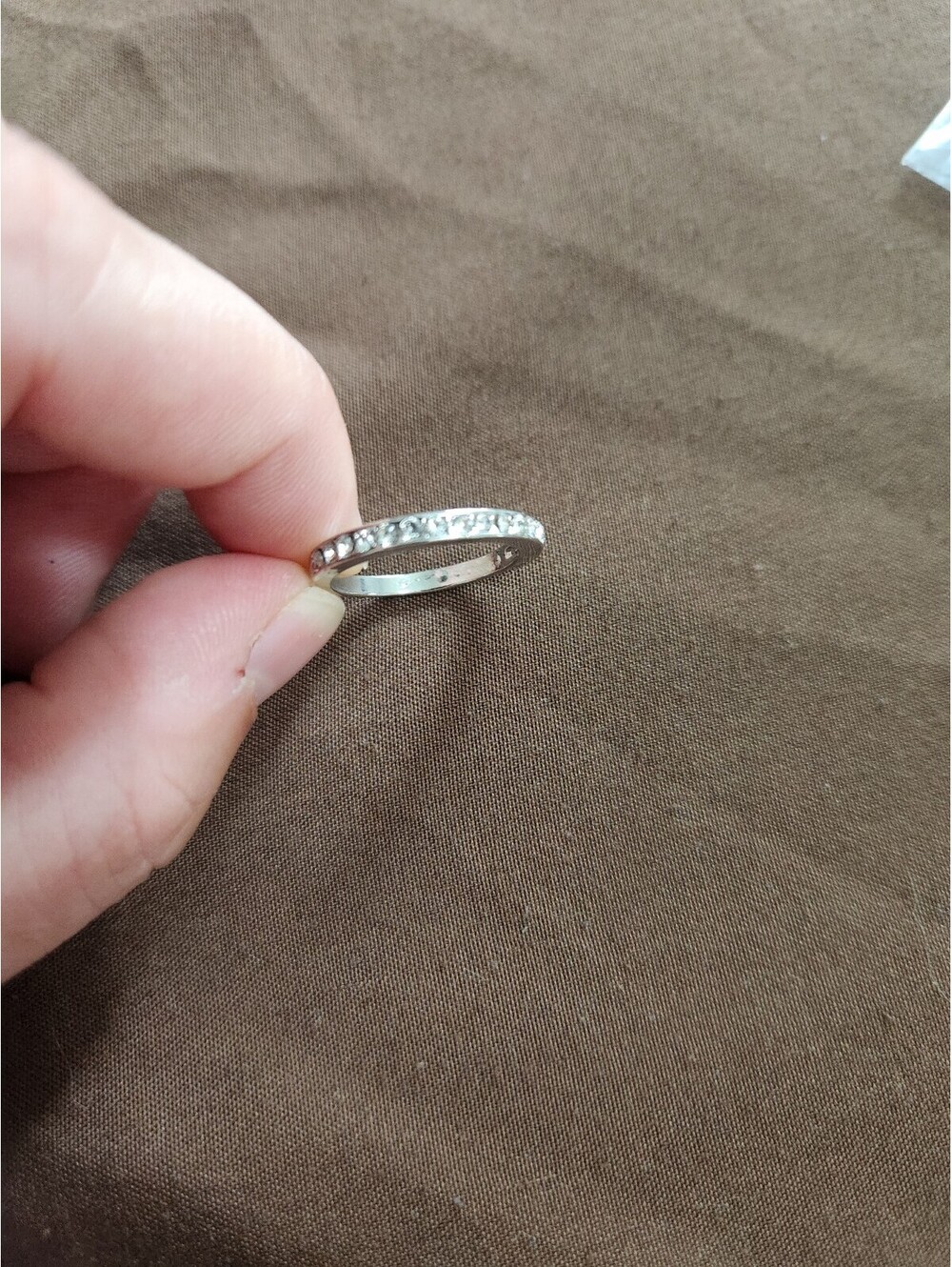 Silver Tone Ring with Clear Rhinestones Band Size 7